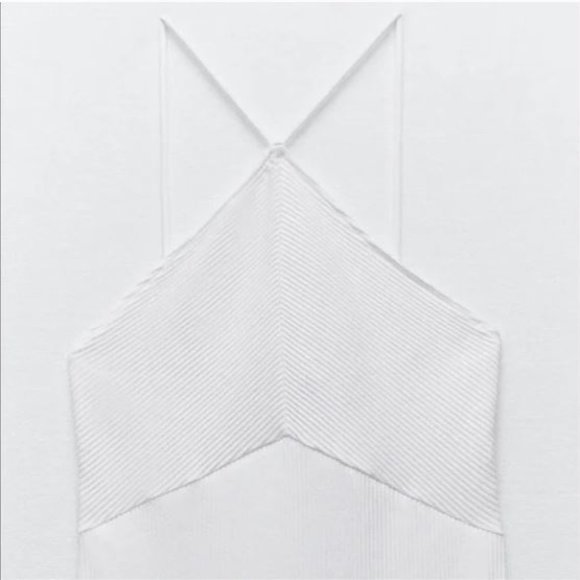 Zara White Ribbed Halter Neck Midi Dress NWT White Small - Picture 5 of 5